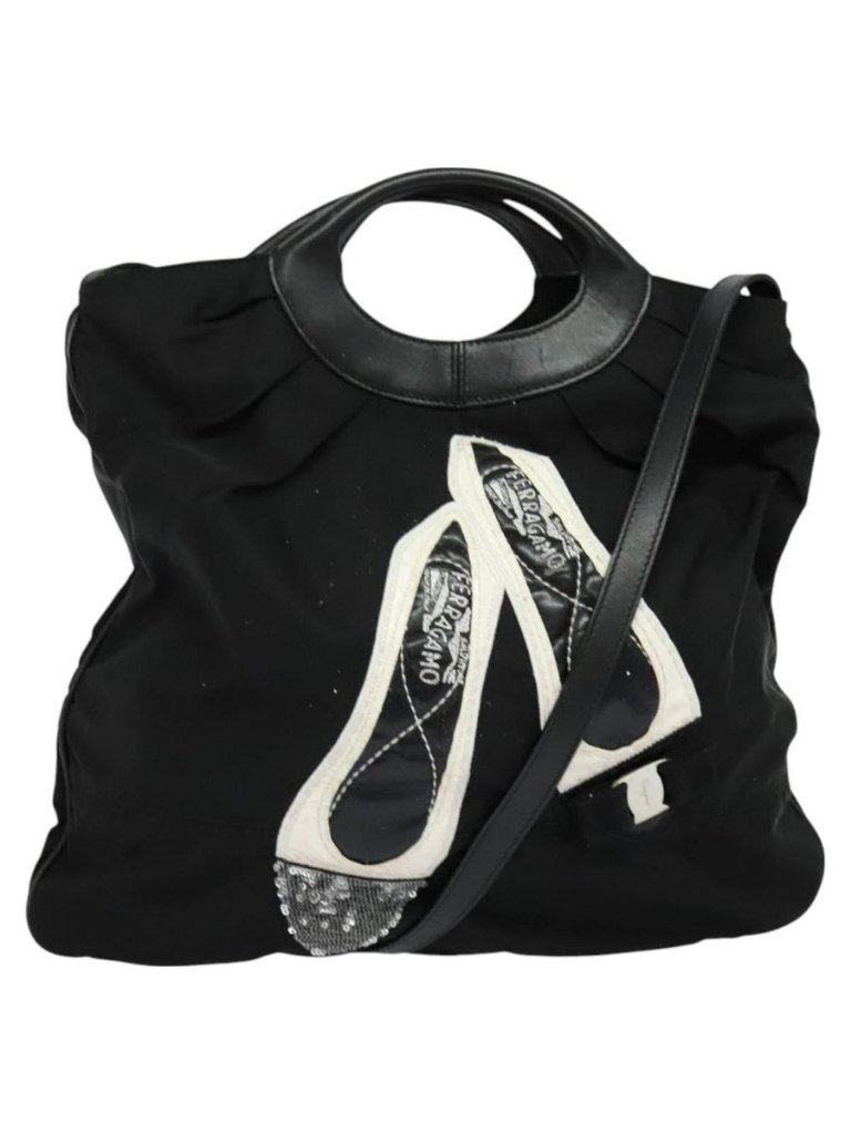 Authentic Salvatore Ferragamo Shoulder Bag Nylon 2way Black